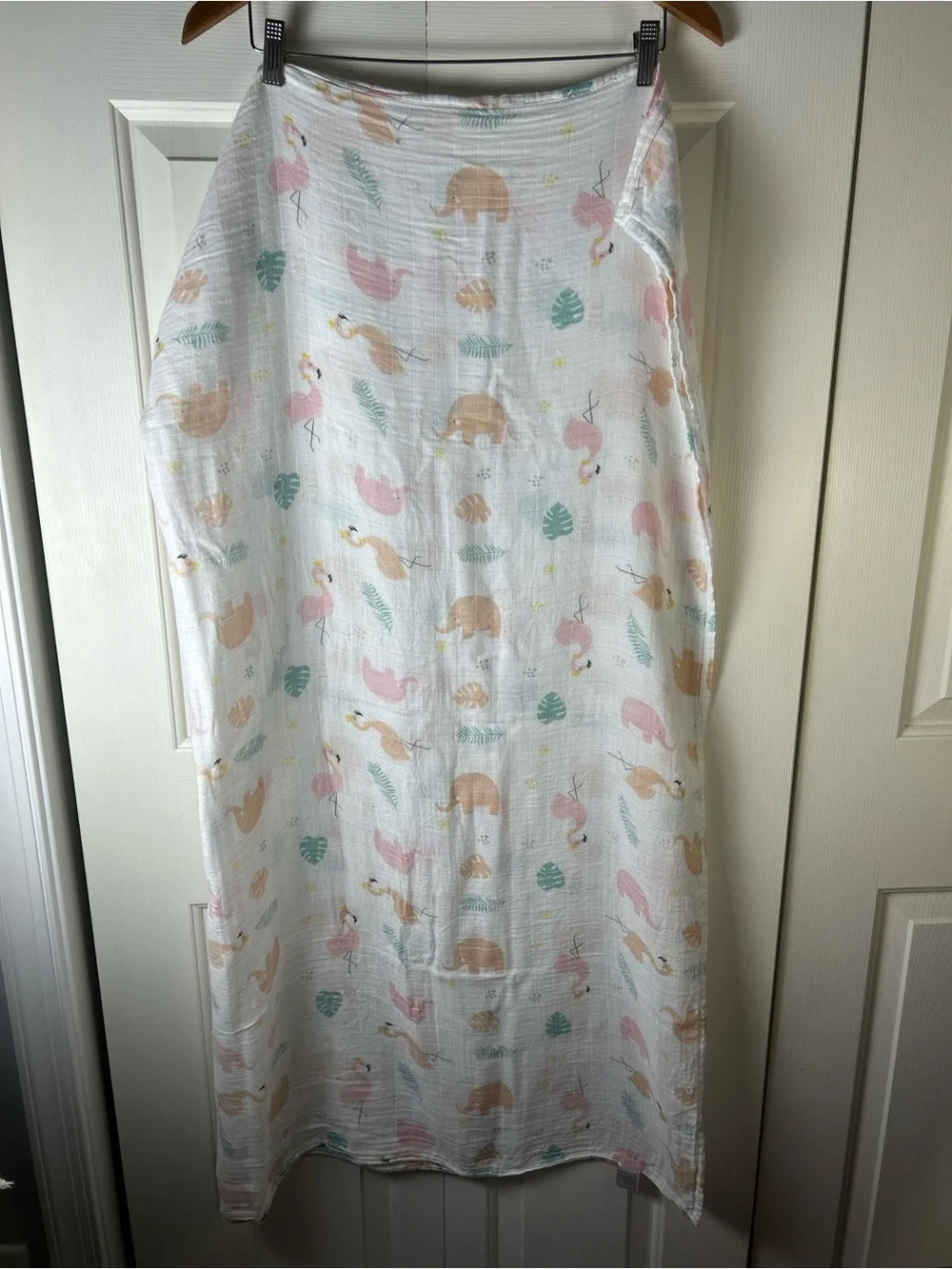 Flamingo Elephant Baby Girl Swaddle Blanket Bamboo Cotton Blend Pink White Green